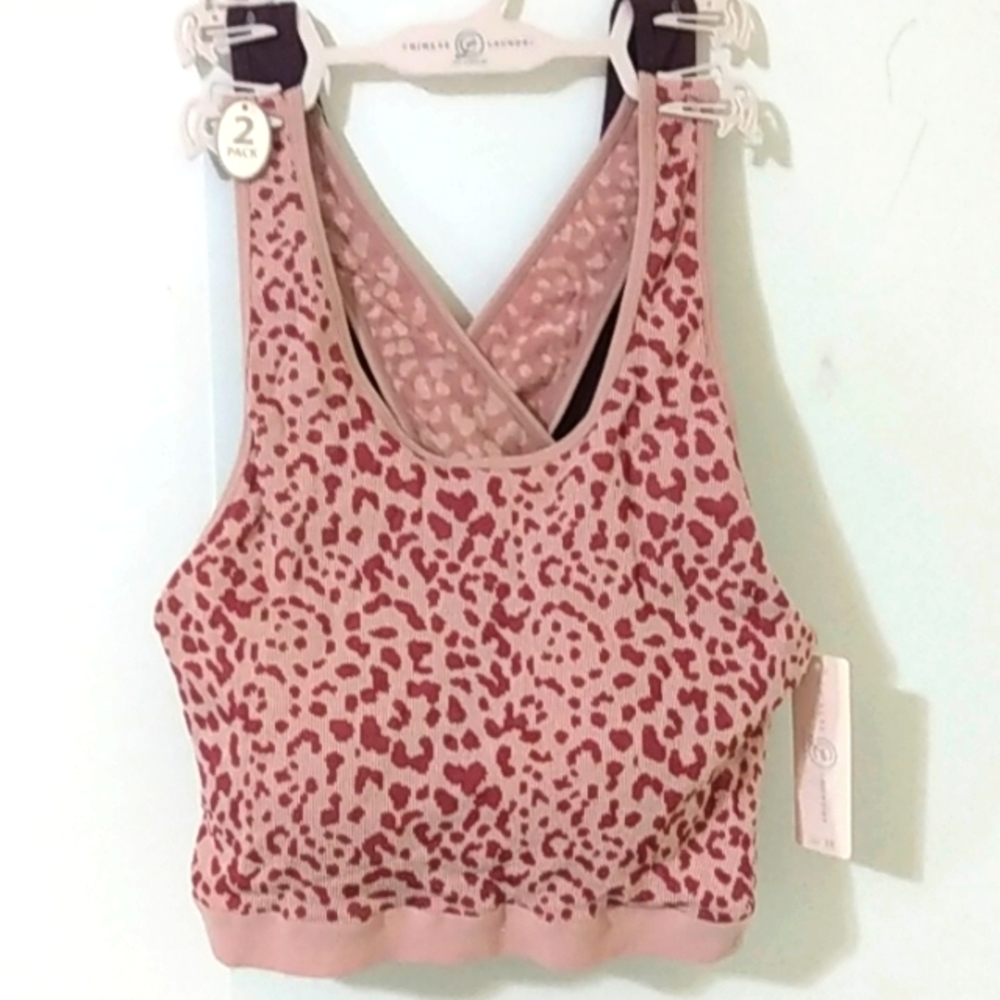 CHINESE LAUNDRY BURGUNDY LEOPARD SPORTS BRAS 2-Pc SET SIZE  2XL NWT